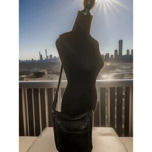 The Sak Black Leather Pebbled Crossbody Bag W/Adjustable Strap 11"x10.5"